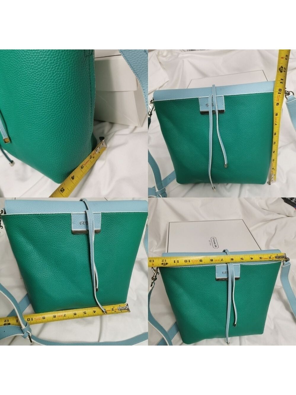 Guess Reversible Shoulder Crossbody Bag Colorblock Green Light Blue - Picture 10 of 15